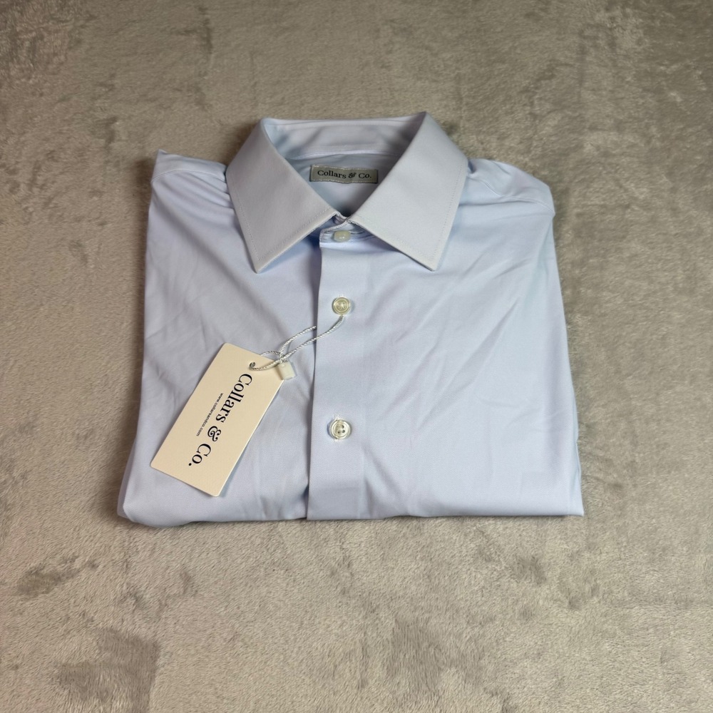 NWT Collars & Co Mens Apex Performance Dress Shirt L Pale Blue Nylon Spandex - Picture 2 of 12